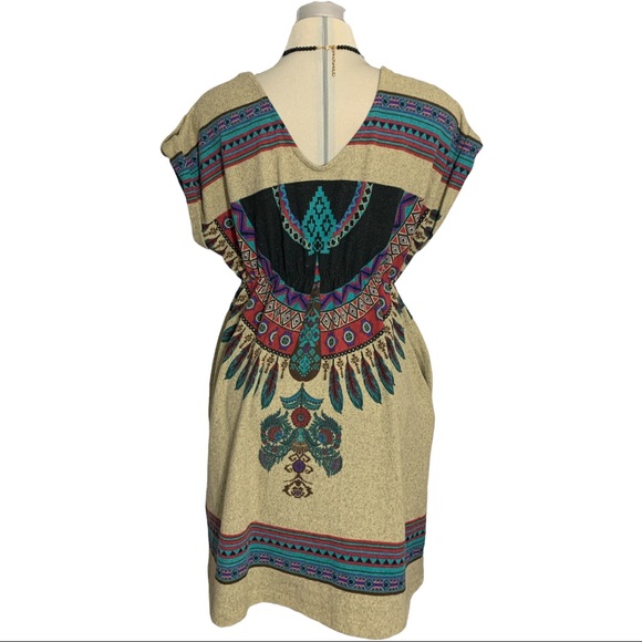 FOREVER 21  Beige Print Ethnic Long Blouse Size L - Picture 4 of 11